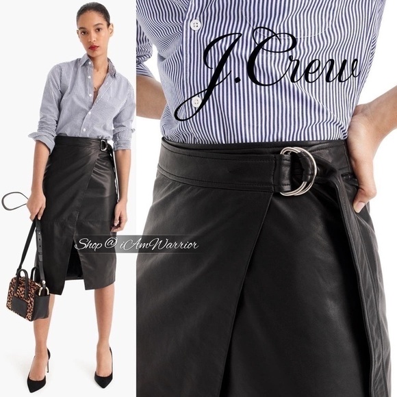 J.Crew Collection black genuine supple leather wrap midi skirt *shop@iamwarrior - Picture 1 of 11